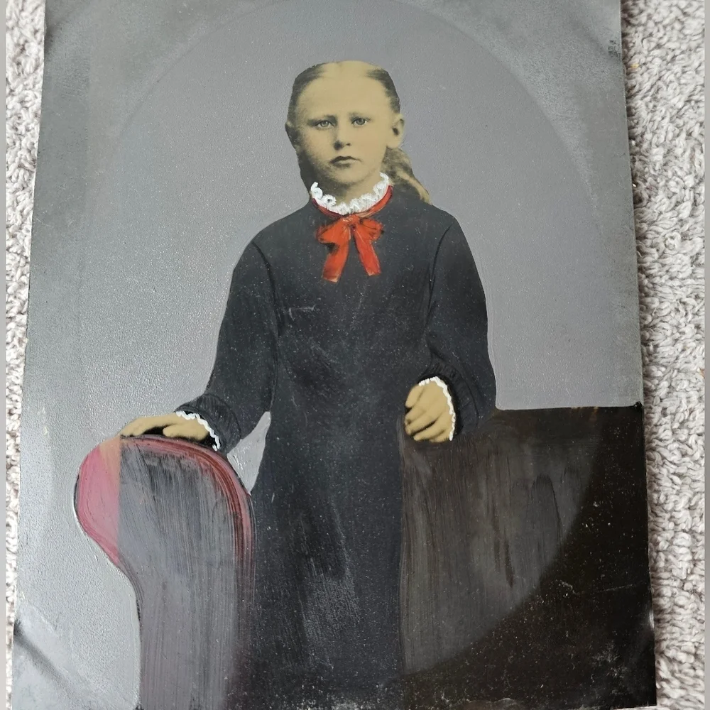 Vintage Full Plate Tintype Photo Young Girl